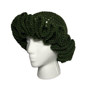 Hand-Made Crochet Ruffle Hat - Dark Green